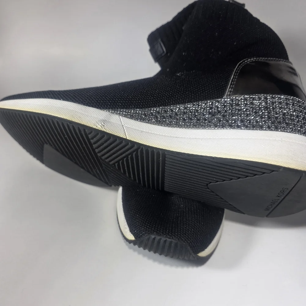 Michael Kors Skyler Black Knit Wedge Sneakers Women’s Size 8.5 Glitter Heel